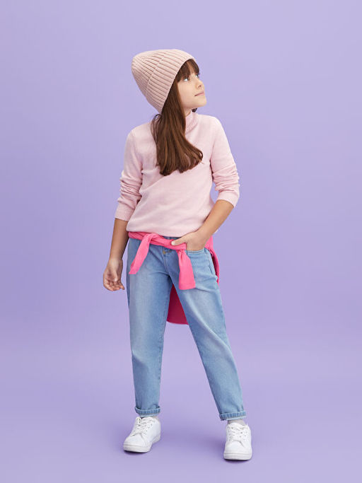 Yar?m Bal?k?? Yaka Basic Uzun Kollu K?z ?ocuk Triko Kazak