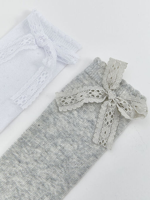 Fiyonk Detayl? K?z ?ocuk Diz Alt? ?orap 2li