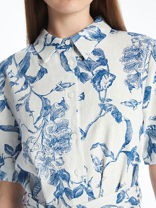 Desenli Keten Kar???ml? G?mlek Elbise