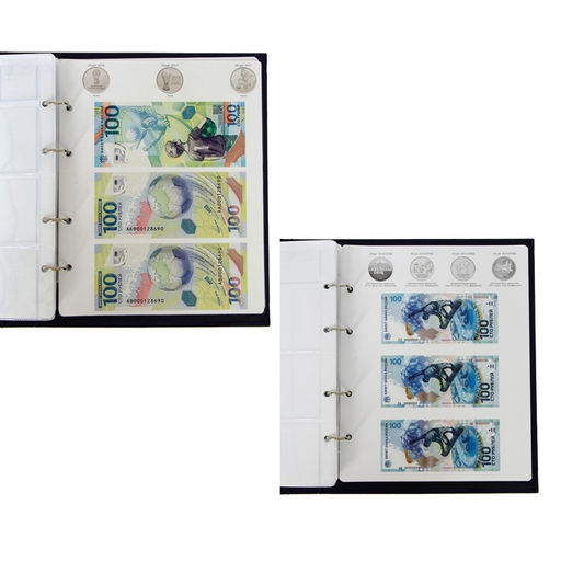 Альбом для монет на кольцах 225×265 мм, «Памятные монеты РФ», обложка ламинированный картон, 13 листов и 13 цветных картонных вставок