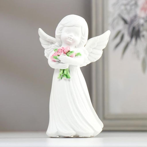 Фигурка полистоун «Белоснежный ангел-девочка с охапкой роз», 11.5×7.5×7 см, МИКС
