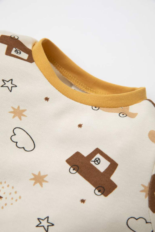 Пижамный комплект с длинными рукавами и рисунком транспортных средств для маленьких мальчиков - Defacto фото 3