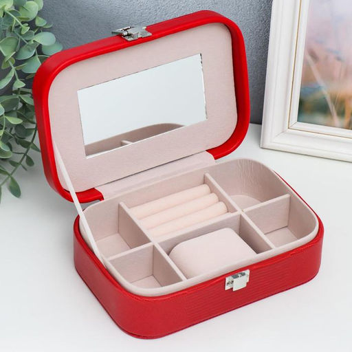 Шкатулка кожзам под часы 1 деление и бижутерию Рептилия алая комбинированная 7х14х20 см - Simaland фото 2