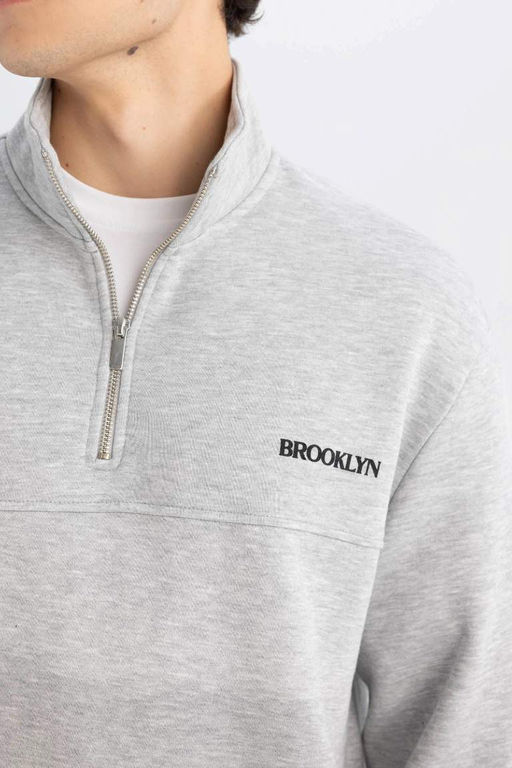 Толстовка из плотной ткани с высоким воротником и молнией Relax Fit - Defacto фото 5