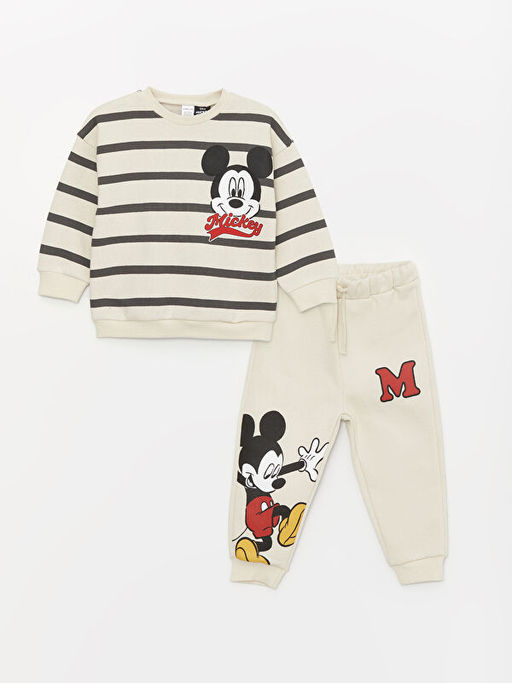 Bisiklet Yaka Mickey Mouse Bask?l? Erkek Bebek Ti??rt ve E?ofman Alt 2li Tak?m