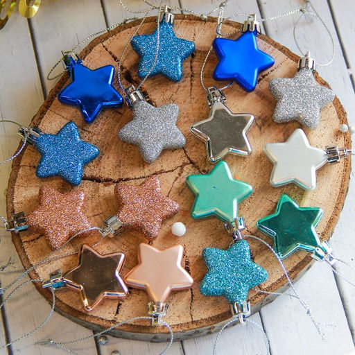 Цена за 2 шт. Ёлочные игрушки 15 шт. «Зимнее волшебство. Звёздочки ассорти» пластик, 3.5 см