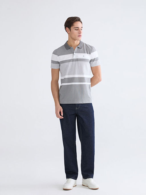 Polo Yaka ?izgili Merserize G?r?n?ml? Erkek Ti??rt