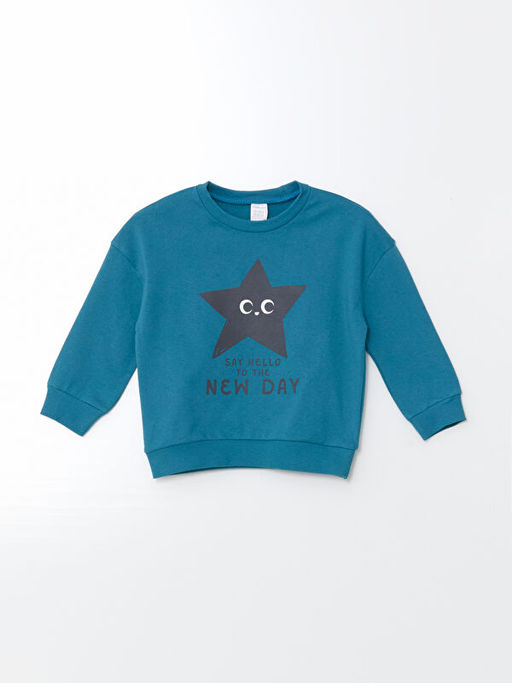 Bask?l? Uzun Kollu Erkek Bebek Sweatshirt 2li