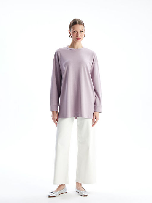 Bisiklet Yaka D?z Oversize Kad?n Sweatshirt Tunik