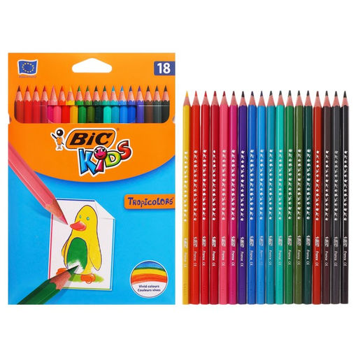 Карандаши цветные 18 цветов, детские, шестигранные, BIC Kids Tropicolors, пластиковые, ударопрочный грифель 3.2 мм