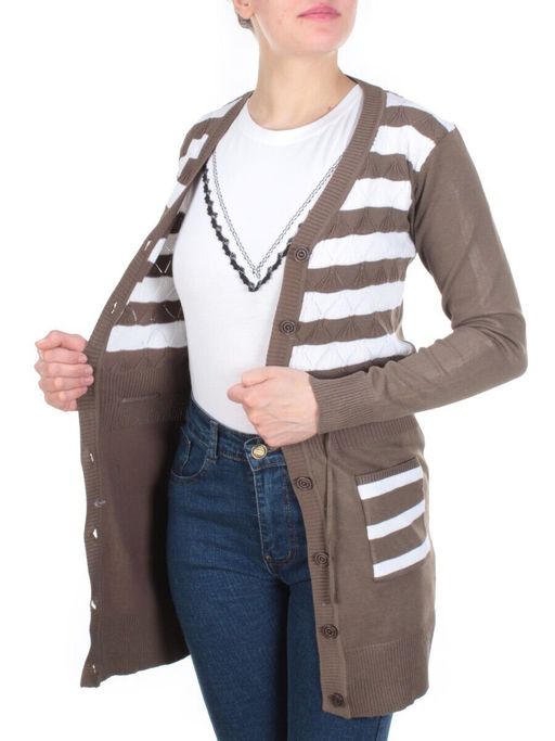 8509 BROWN Кардиган женский (80% хлопок, 20% anti-pillfibre) - Фабричный китай фото 9
