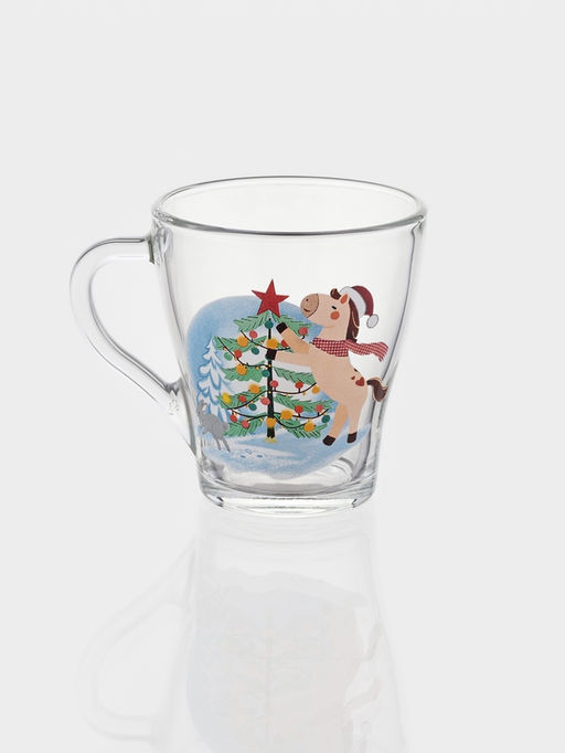 Цена за 20 шт. Кружка Грация. Лошадка новый год , 270 мл, стекло, прозрачная, рисунок МИКС
