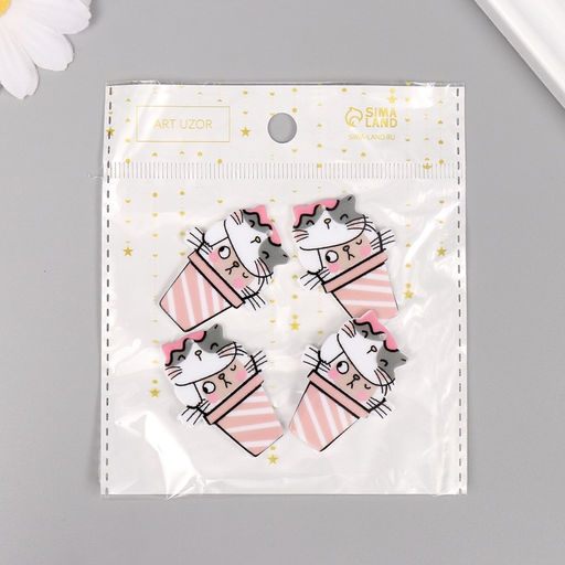 Цена за 4 шт. Декор для творчества акрил Два кота в стаканчике, 3.92.90.2 см - Арт узор фото 4