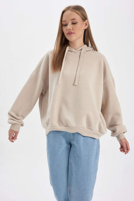 толстая толстая толстовка с капюшоном свободного кроя - Defacto фото 4