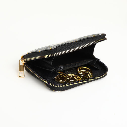 Кошелёк на молнии, с вышивкой, маленький, чёрный