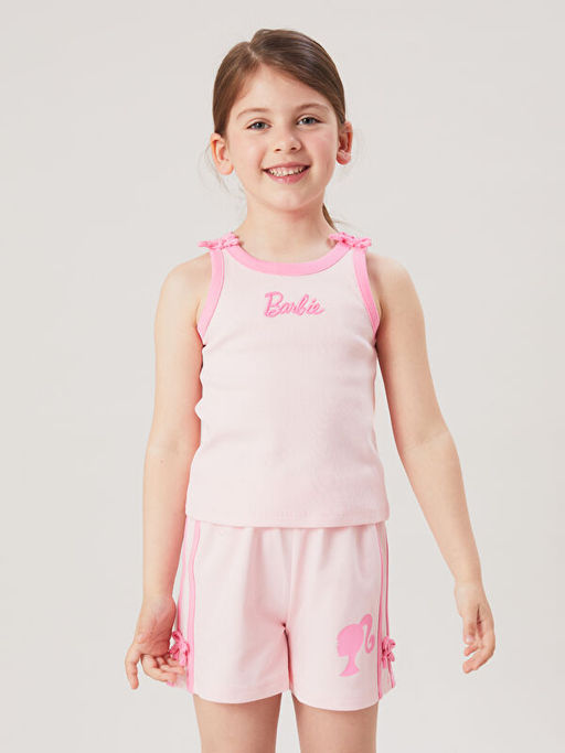 Bisiklet Yaka Barbie Bask?l? K?z ?ocuk Atlet