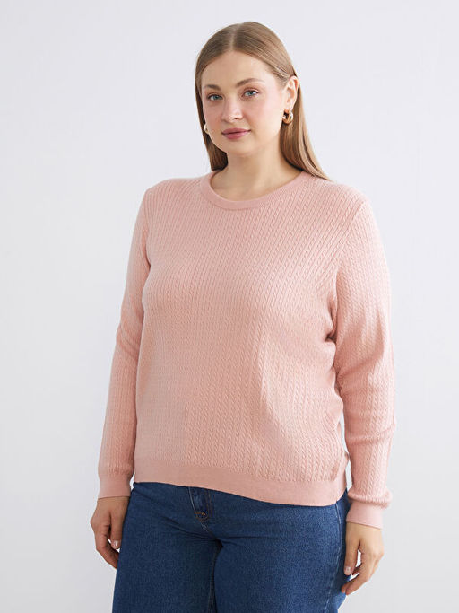 Bisiklet Yaka Kendinden Desenli Kad?n Triko Kazak