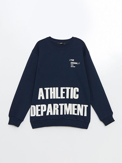 Bisiklet Yaka Bask?l? Erkek ?ocuk Sweatshirt