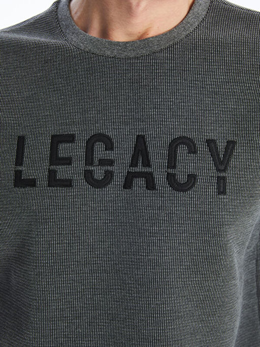 Bisiklet Yaka Uzun Kollu Bask?l? Erkek Sweatshirt