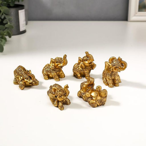 Набор фигурок полистоун «Золотые слоники, рисунки на попоне», 6 шт., 4.7×5.5×3 см