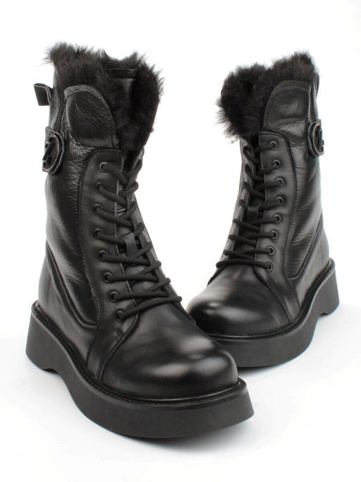 04-YPM5834A BLACK Ботинки зимние женские (натуральная кожа, натуральный мех)
