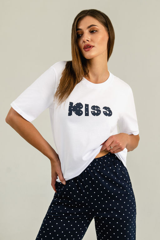 Арт. 9165 Пижама с бриджами 44-50 (4шт) Цвет:верх-белый,низ-темно-синий - Калинка фото 20