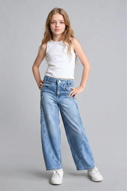 %100 Pamuk Wide Leg Jean Pantolon K_z _ocuk - Defacto фото 3