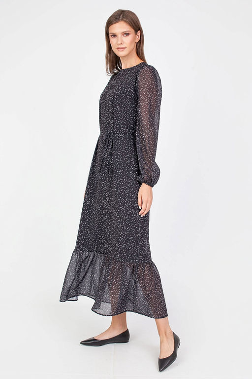 5-3014/783-5065-2 Платье принт белые штрихи на черном фоне - Serginnetti фото 3