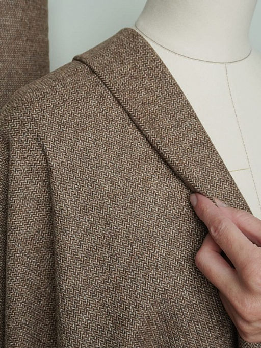 Шерсть пальтово-костюмная Твид Мелкая елочка цв.бежево-коричневый, ш.1.5м, шерсть-40%, п/э-60% - Купава фото 4