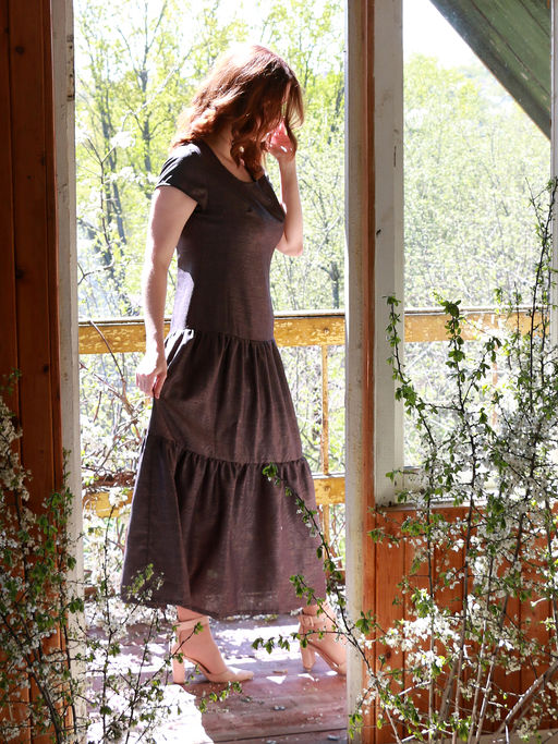 Платье длинное летнее с воланами - Almond фото 6