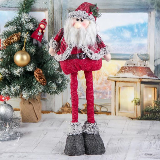 Игрушка мягкая «Дед Мороз в шубке - длинные ножки» стоит, 17×56 см, серо-красный