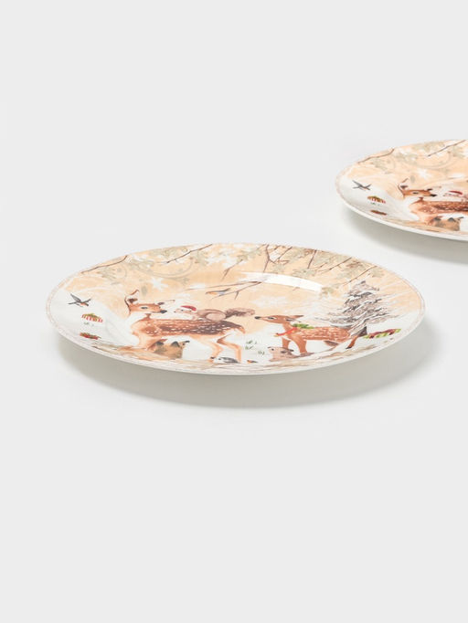 Набор тарелок новогодних «Лесное чудо», 2 шт., d=25.5 см, керамика, подарочная упаковка, бежевый