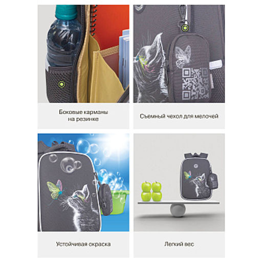 RAw-694-3 Рюкзак школьный с чехлом для мелочей - Grizzly фото 42