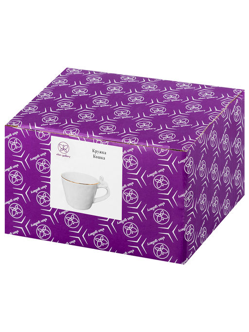 Кружка 300 мл 14*10*7,5 см "Кошка" белый с золотом, фарфор