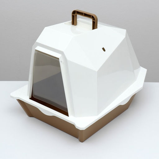 Туалет для кошек фигурный закрытый с совком, 54 х 37 х 40 см, бело-коричневый - Пижон фото 5