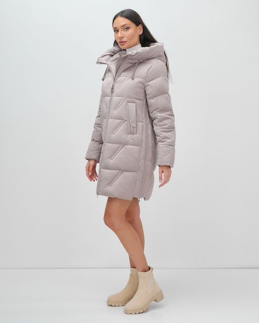 Куртка зимняя женская классическая с капюшоном светло-коричневого цвета 7671SK - Visdeer фото 3