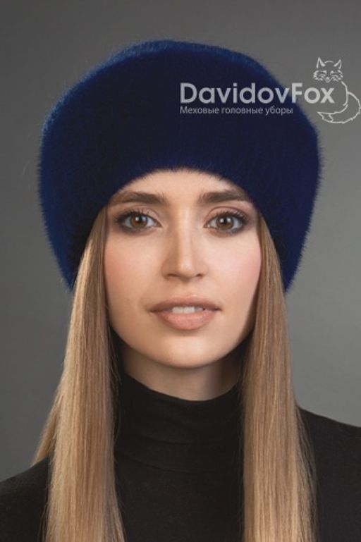 Шапка Камелия норка трикотаж индиго