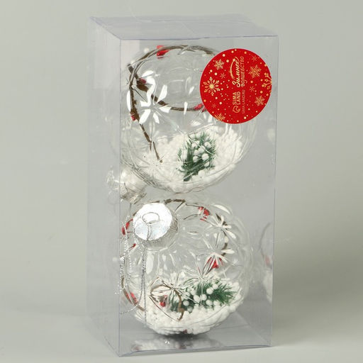 Ёлочные игрушки Карнавал, шары новогодние, d=10 см, набор 2 шт., веточка снег палочки - Зимнее волшебство фото 4