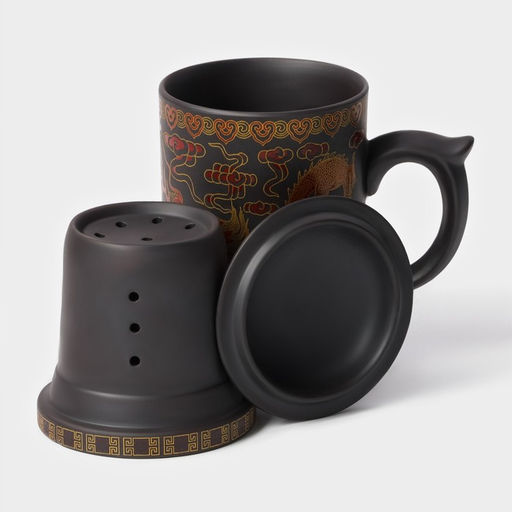 Кружка с крышкой и ситом «золотистое дракон», 350 мл, керамика