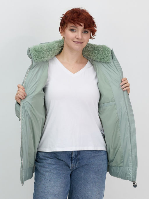 Куртка зимняя женская из овчина стильная и модная зеленого цвета 7309Z - Visdeer фото 10