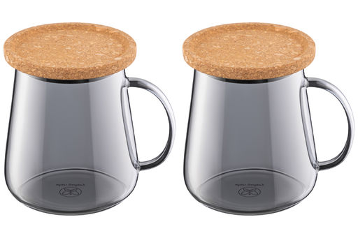 Набор 2 кружек 420 мл 11,5*9*10,5 см Crystal glass + пробковая крышка-подставка, серый - Elan gallery фото 6
