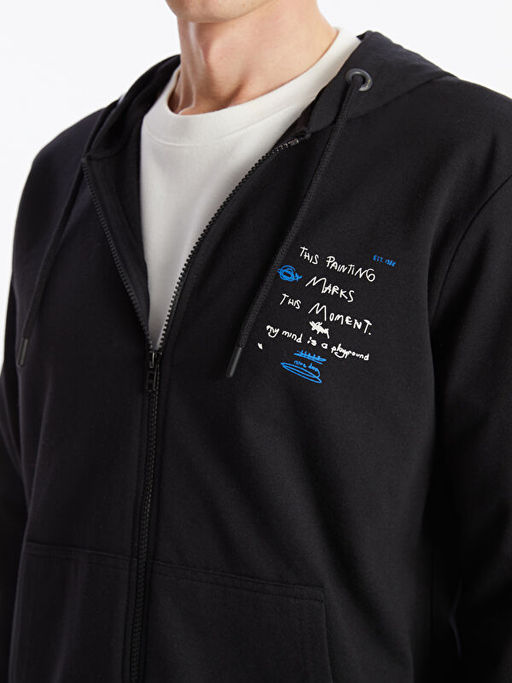 Kap??onlu Uzun Kollu Erkek Fermuarl? Sweatshirt