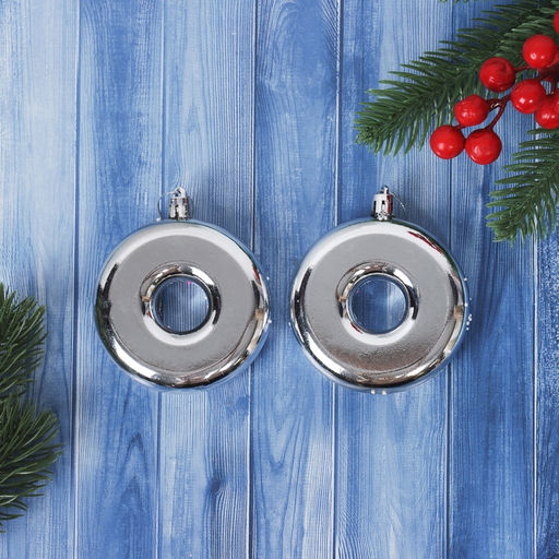 Ёлочные игрушки 2 шт. Пончик яркий 98 см, серебро - Зимнее волшебство фото 3