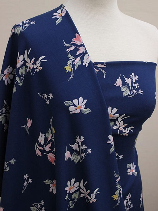 Штапель Премиум Цветочная пьеса на темно-синем, ВИД2, СОРТ2, ш.1.43м, вискоза-100%, 120гр/м.кв - Купава фото 9