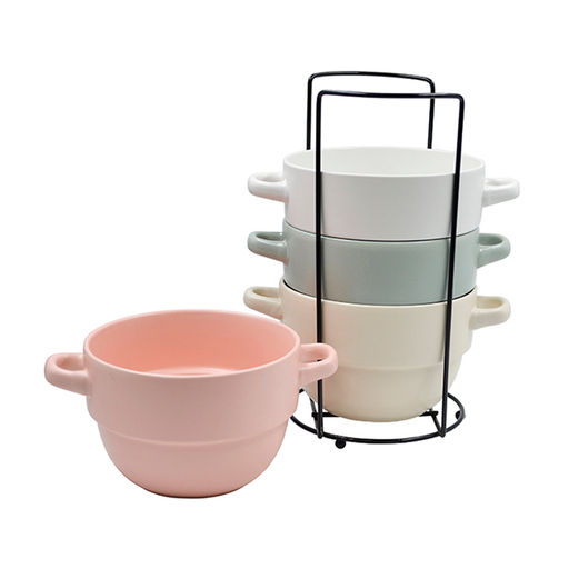 Набор бульонниц 4 пр. на мет. подставке, Lavenir 630 мл, 12,5 см, керам. арт. 23108, 23253