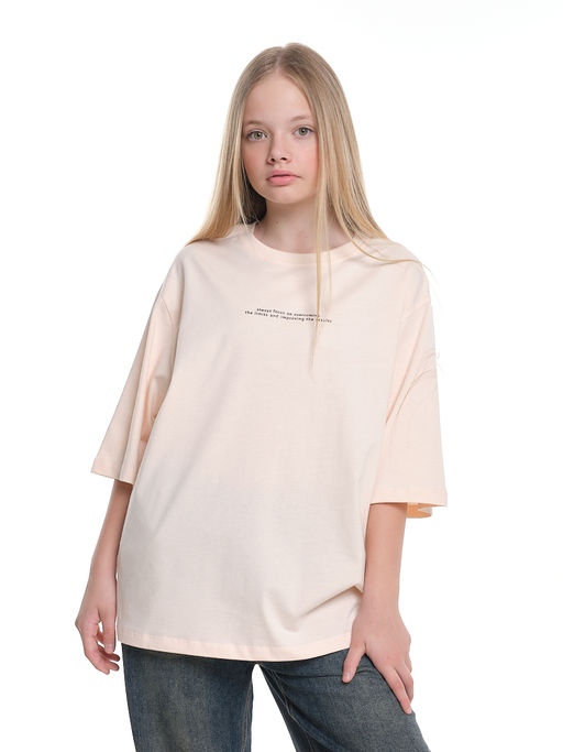 Футболка с принтом для девочки 22-7455 персик/черный