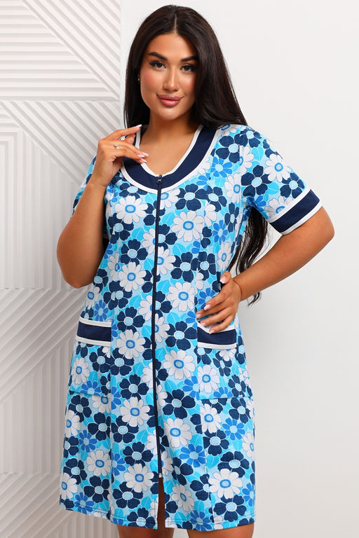 Халат женский из кулирки Марфа голубая ромашка макси - Амадэль фото 12