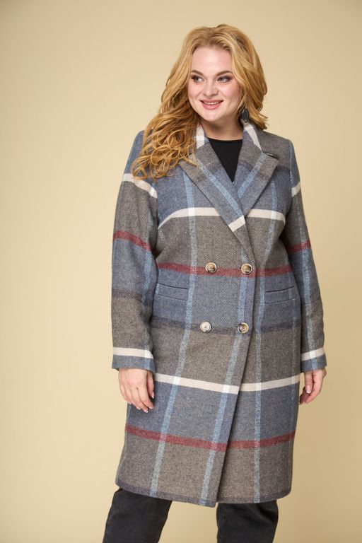 Пальто БелЭльСтиль 855 клетка синяя фото 2