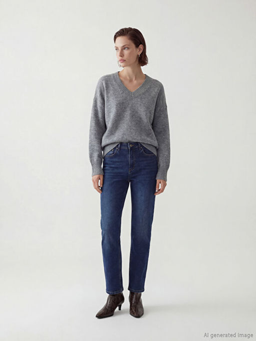 V Yaka Oversize Kad?n Triko Kazak