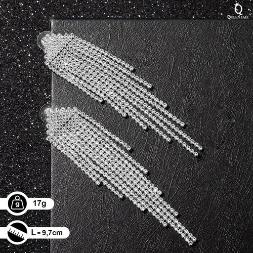 Серьги висячие со стразами Водопад пятиугольник, цвет белый в серебре, 9,7см